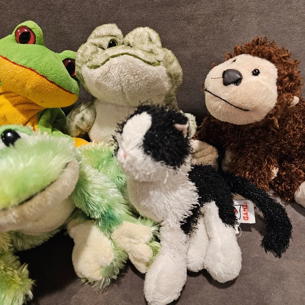 Ganz Webkinz Plush Lot 5 Frog Bullfrog Tree Frog Black White Cat Monkey Stuffed